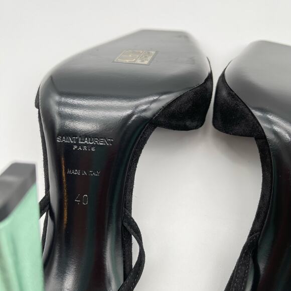 SAINT LAURENT | Vitti Sandal in Nero & Hope Green Black Suede 40 / 10 - Picture 12 of 13